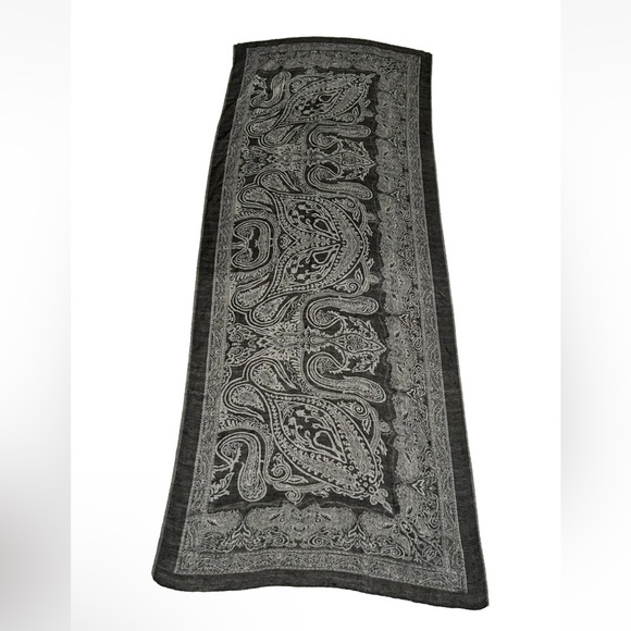 West Loop Charcoal Gray & White Paisley Print Large Scarf 73”x27” - Picture 3 of 6